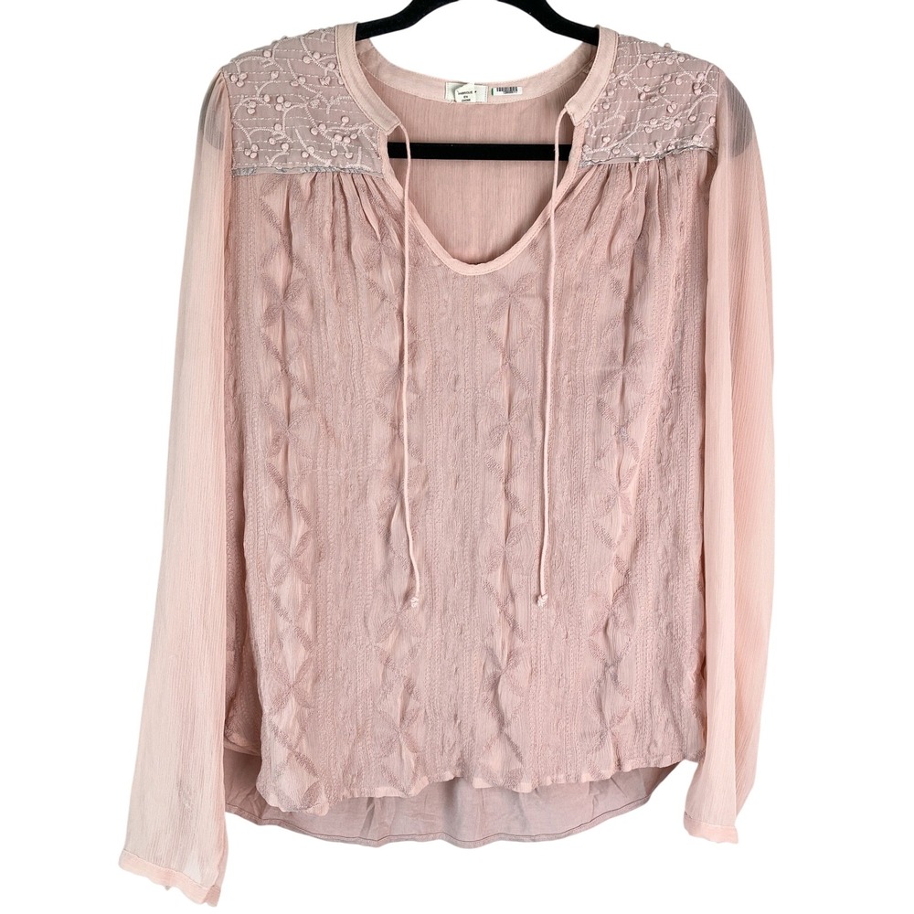 Anthropologie Tiny Womens Peasant Blouse M Pink Cottagecore Pastel Fairy Sheer‎